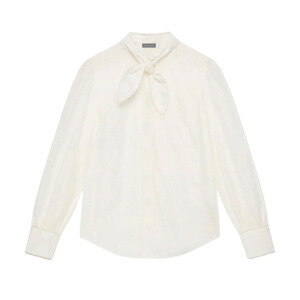 Mint Velvet Cream Pearl Trim Tie Neck Blouse